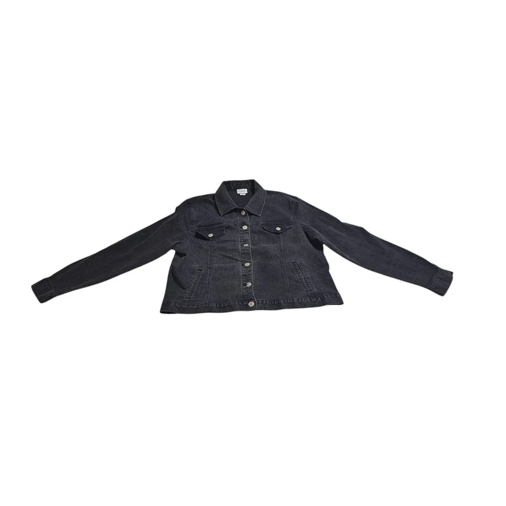 Jaclyn Smith Collection Denim Jacket Button Front‎ Black Jean Jacket XL